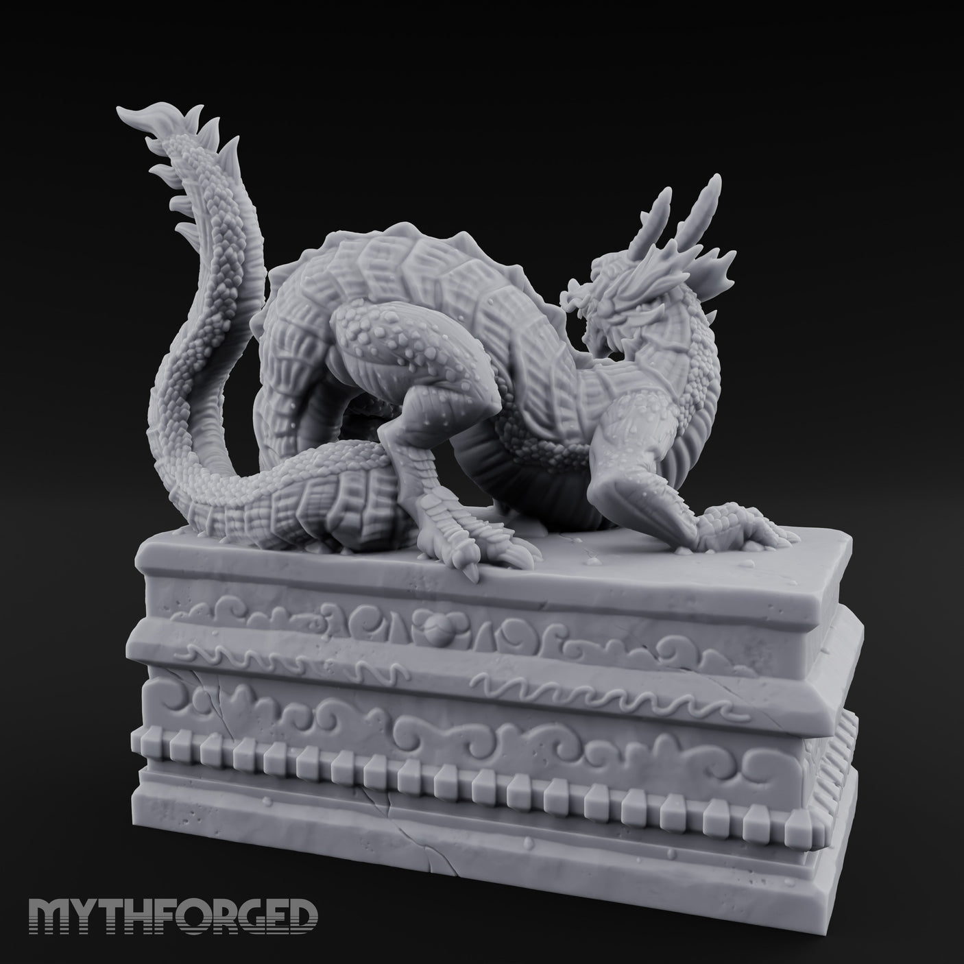 Scale-Coiled Claw-Gripping Eastern Dragon Statue Miniature for Dungeons and Dragons, Pathfinder or other TTRPGs