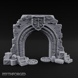 Scales-Crested Cobblestone-Framed Market Archway with Scatter Miniature for Dungeons and Dragons, Pathfinder or other TTRPGs
