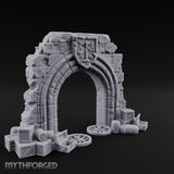 Scales-Crested Cobblestone-Framed Market Archway with Scatter Miniature for Dungeons and Dragons, Pathfinder or other TTRPGs