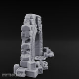 Scales-Crested Cobblestone-Framed Market Archway with Scatter Miniature for Dungeons and Dragons, Pathfinder or other TTRPGs