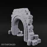 Scales-Crested Cobblestone-Framed Market Archway with Scatter Miniature for Dungeons and Dragons, Pathfinder or other TTRPGs