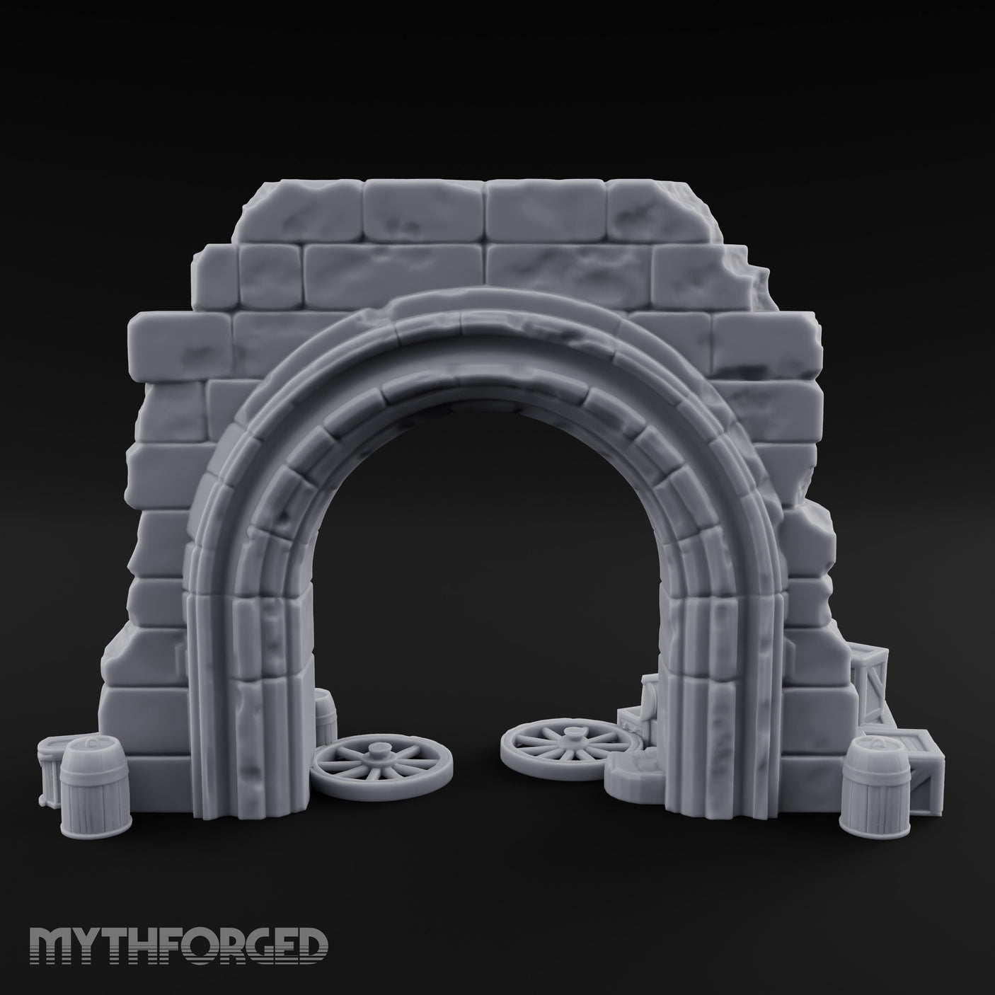 Scales-Crested Cobblestone-Framed Market Archway with Scatter Miniature for Dungeons and Dragons, Pathfinder or other TTRPGs
