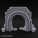 Scales-Crested Cobblestone-Framed Market Archway with Scatter Miniature for Dungeons and Dragons, Pathfinder or other TTRPGs
