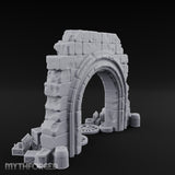 Scales-Crested Cobblestone-Framed Market Archway with Scatter Miniature for Dungeons and Dragons, Pathfinder or other TTRPGs