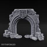 Scales-Crested Cobblestone-Framed Market Archway with Scatter Miniature for Dungeons and Dragons, Pathfinder or other TTRPGs