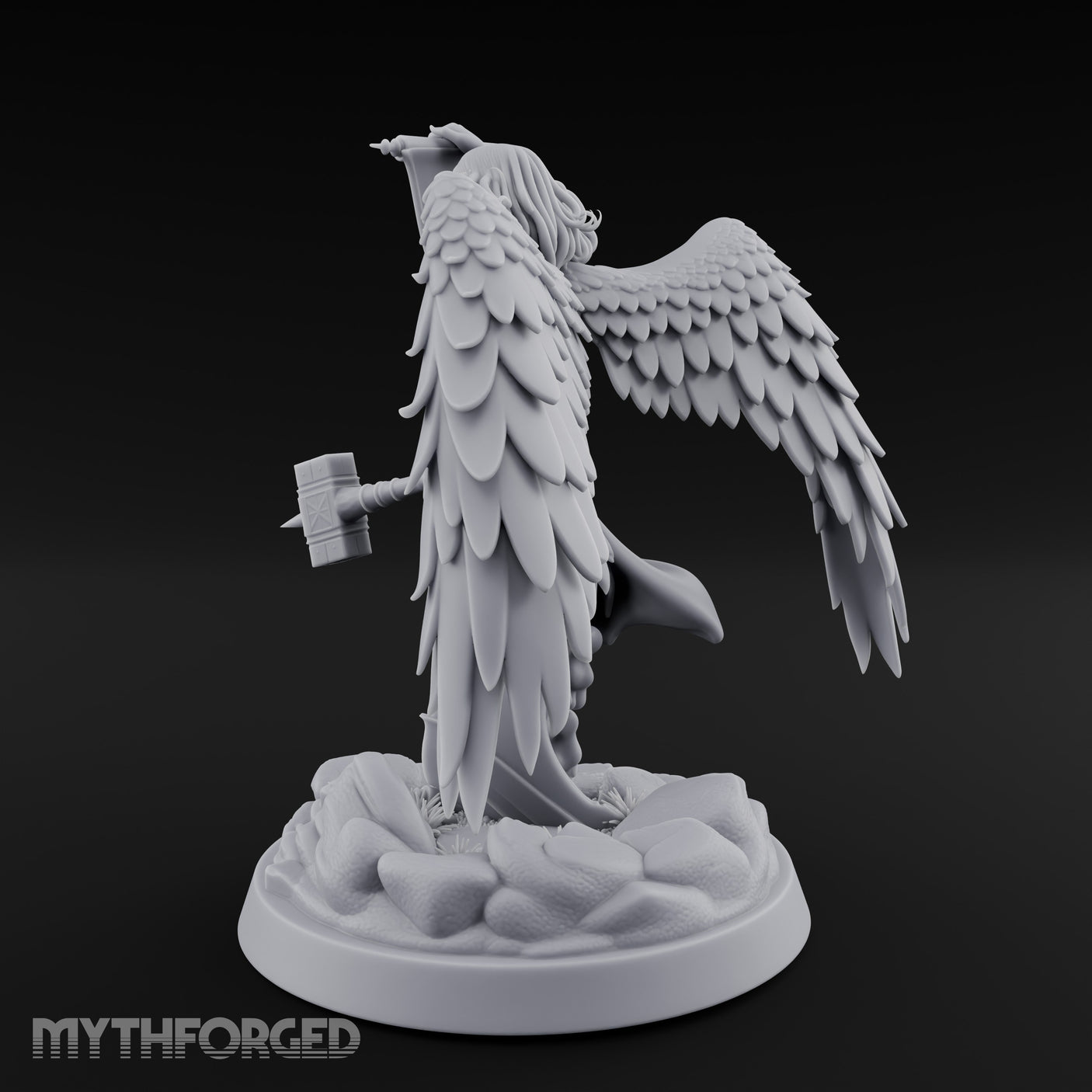Scroll And Hammer Bearing Angel Herald Miniature for Dungeons and Dragons, Pathfinder or other TTRPGs