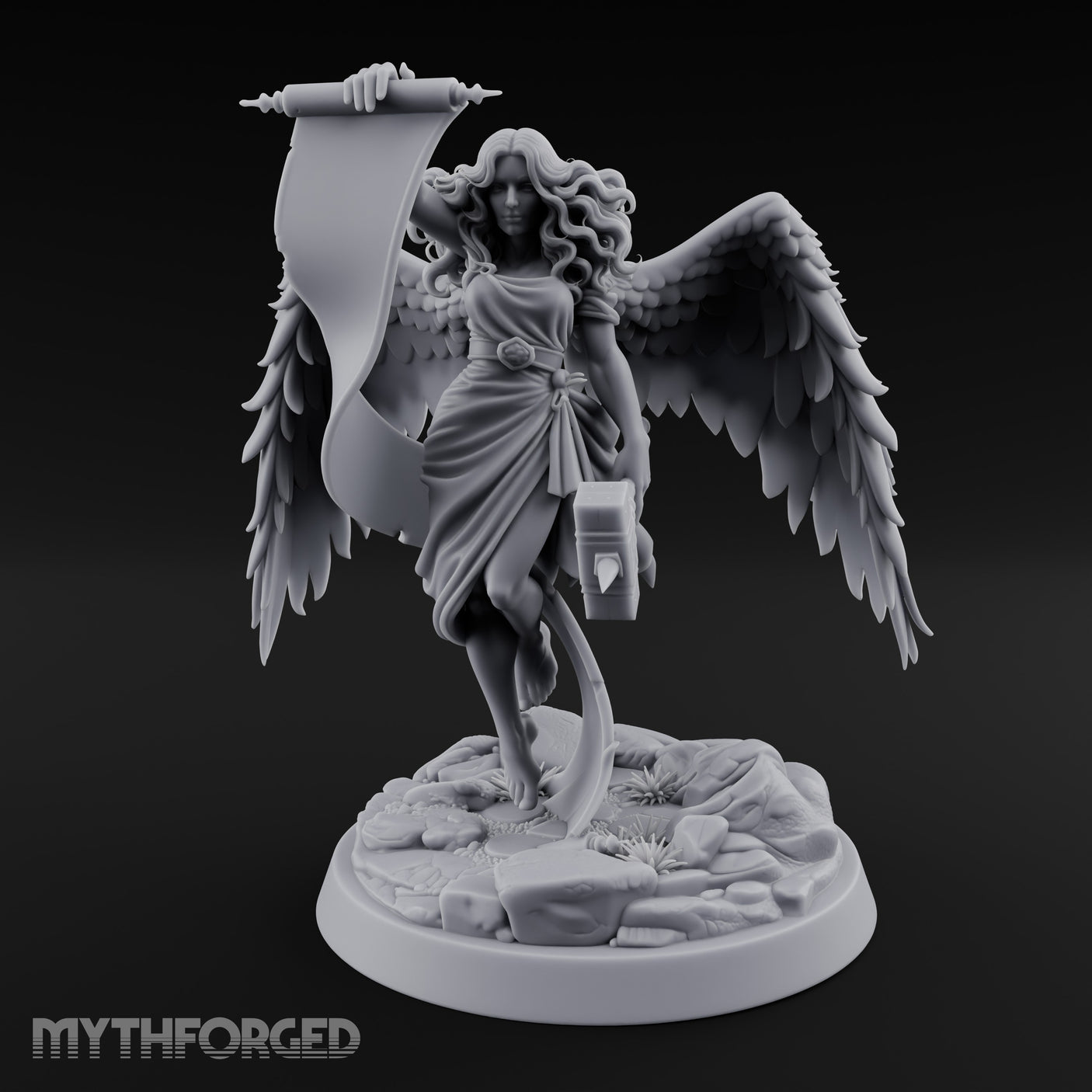 Scroll And Hammer Bearing Angel Herald Miniature for Dungeons and Dragons, Pathfinder or other TTRPGs