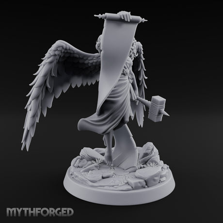 Scroll And Hammer Bearing Angel Herald Miniature for Dungeons and Dragons, Pathfinder or other TTRPGs