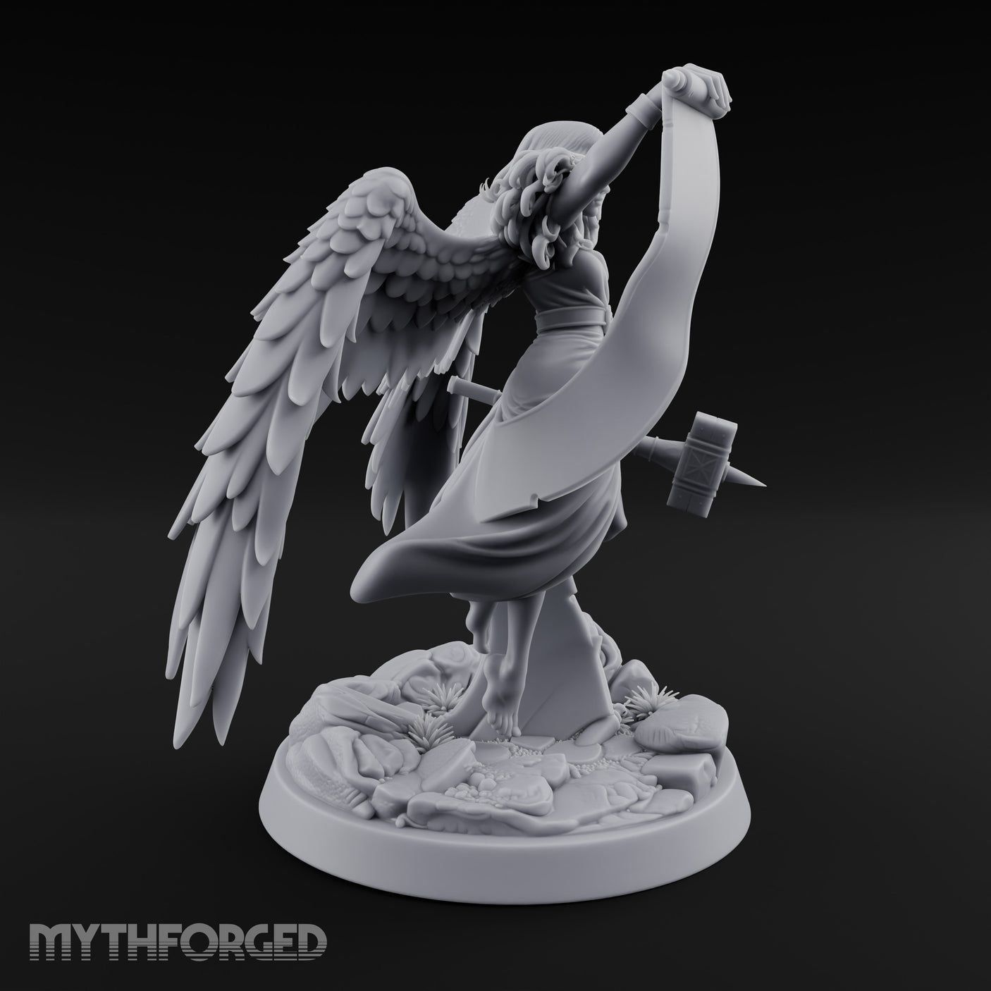 Scroll And Hammer Bearing Angel Herald Miniature for Dungeons and Dragons, Pathfinder or other TTRPGs
