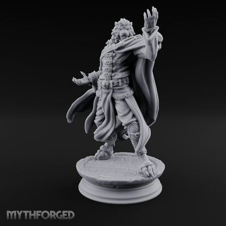Scroll Brandishing Leonin Sorcerer Miniature for Dungeons and Dragons, Pathfinder or other TTRPGs