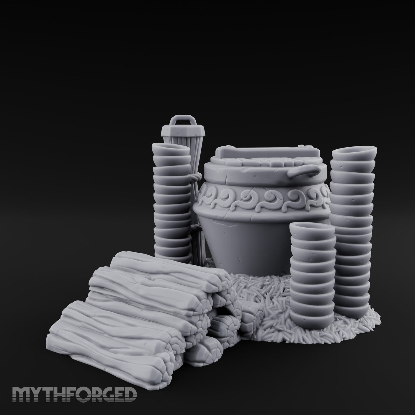 Scroll-Carved Straw-Nestled Cracked Urn Scene Miniature for Dungeons and Dragons, Pathfinder or other TTRPGs