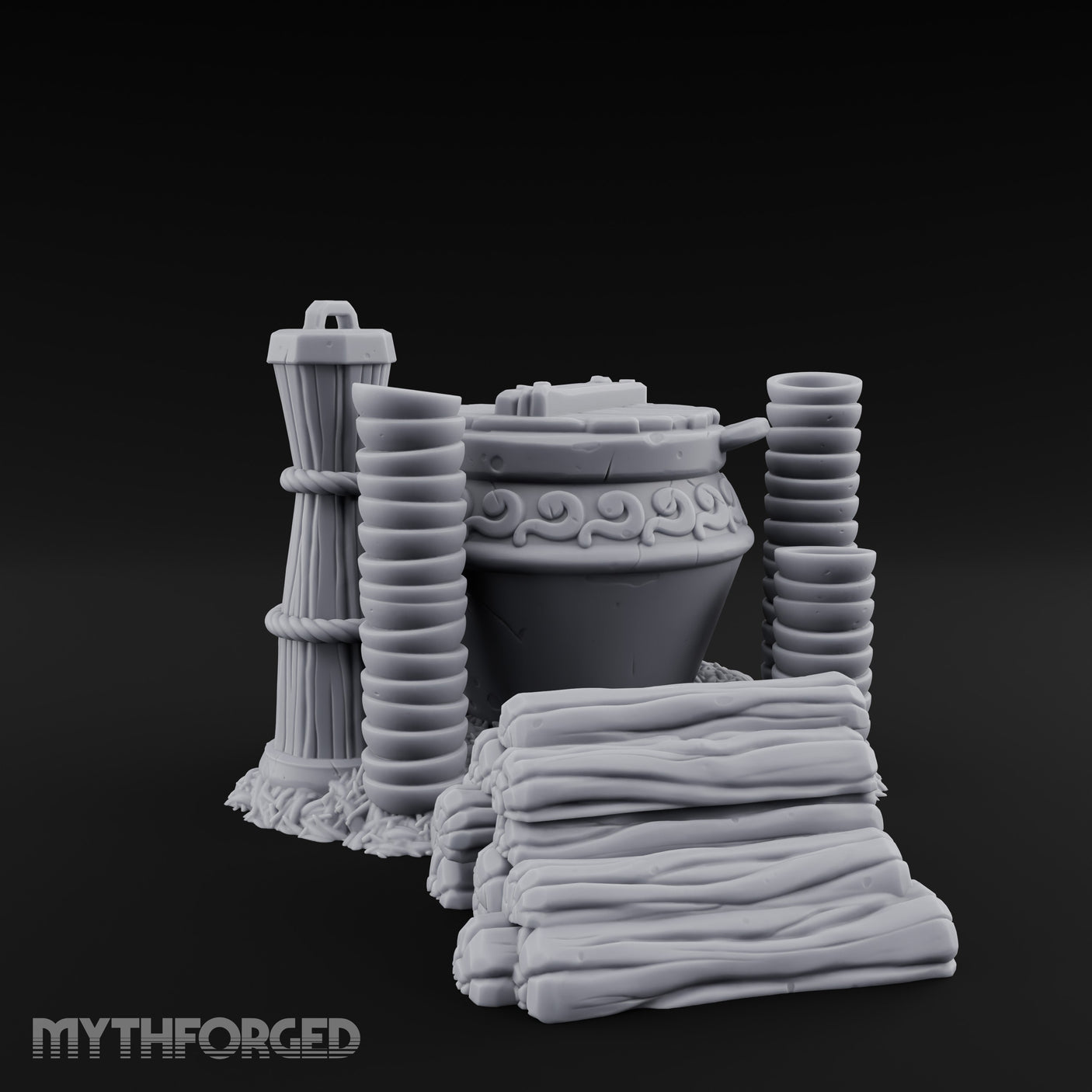 Scroll-Carved Straw-Nestled Cracked Urn Scene Miniature for Dungeons and Dragons, Pathfinder or other TTRPGs