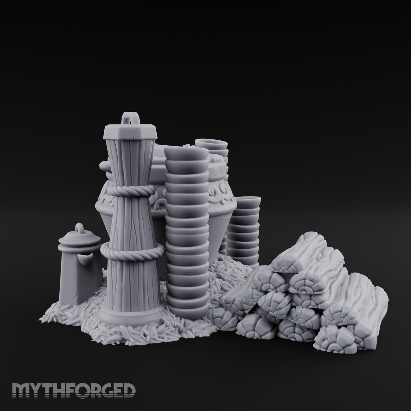 Scroll-Carved Straw-Nestled Cracked Urn Scene Miniature for Dungeons and Dragons, Pathfinder or other TTRPGs