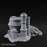 Scroll-Carved Straw-Nestled Cracked Urn Scene Miniature for Dungeons and Dragons, Pathfinder or other TTRPGs