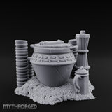 Scroll-Carved Straw-Nestled Cracked Urn Scene Miniature for Dungeons and Dragons, Pathfinder or other TTRPGs