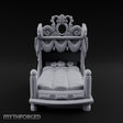 Scroll-Carved Tasseled-Canopy Noble Four-Poster Bed Miniature for Dungeons and Dragons, Pathfinder or other TTRPGs