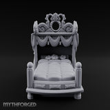 Scroll-Carved Tasseled-Canopy Noble Four-Poster Bed Miniature for Dungeons and Dragons, Pathfinder or other TTRPGs