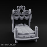 Scroll-Carved Tasseled-Canopy Noble Four-Poster Bed Miniature for Dungeons and Dragons, Pathfinder or other TTRPGs