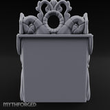 Scroll-Carved Tasseled-Canopy Noble Four-Poster Bed Miniature for Dungeons and Dragons, Pathfinder or other TTRPGs