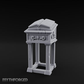 Scroll-Carved Tome-Splayed Scholar's Book Lectern Miniature for Dungeons and Dragons, Pathfinder or other TTRPGs