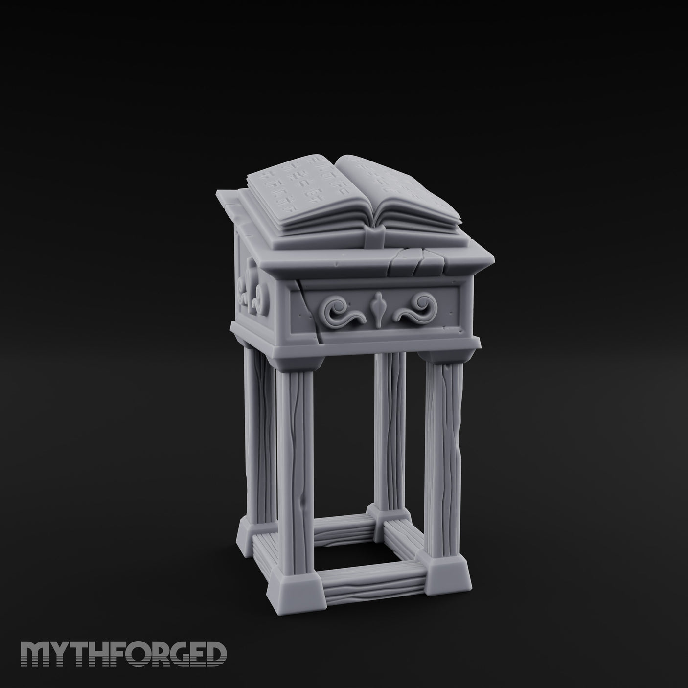Scroll-Carved Tome-Splayed Scholar's Book Lectern Miniature for Dungeons and Dragons, Pathfinder or other TTRPGs