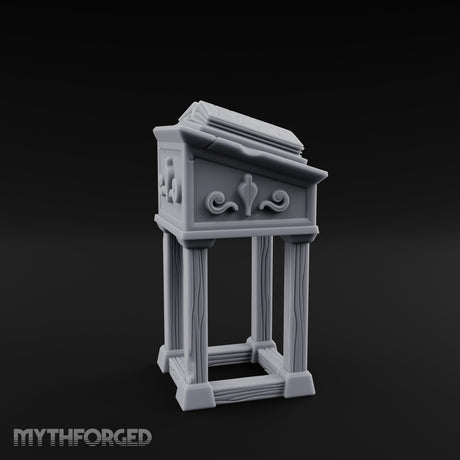 Scroll-Carved Tome-Splayed Scholar's Book Lectern Miniature for Dungeons and Dragons, Pathfinder or other TTRPGs