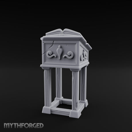 Scroll-Carved Tome-Splayed Scholar's Book Lectern Miniature for Dungeons and Dragons, Pathfinder or other TTRPGs