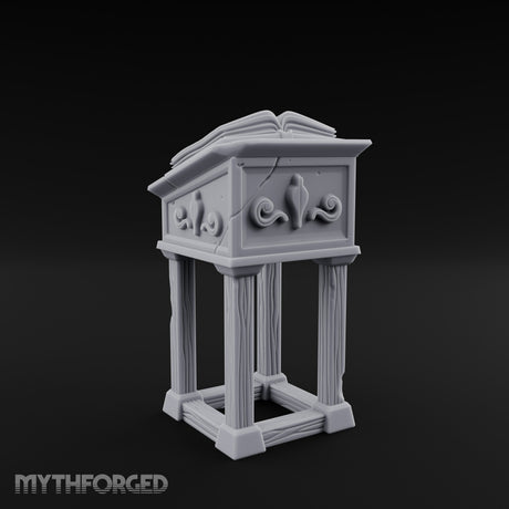 Scroll-Carved Tome-Splayed Scholar's Book Lectern Miniature for Dungeons and Dragons, Pathfinder or other TTRPGs