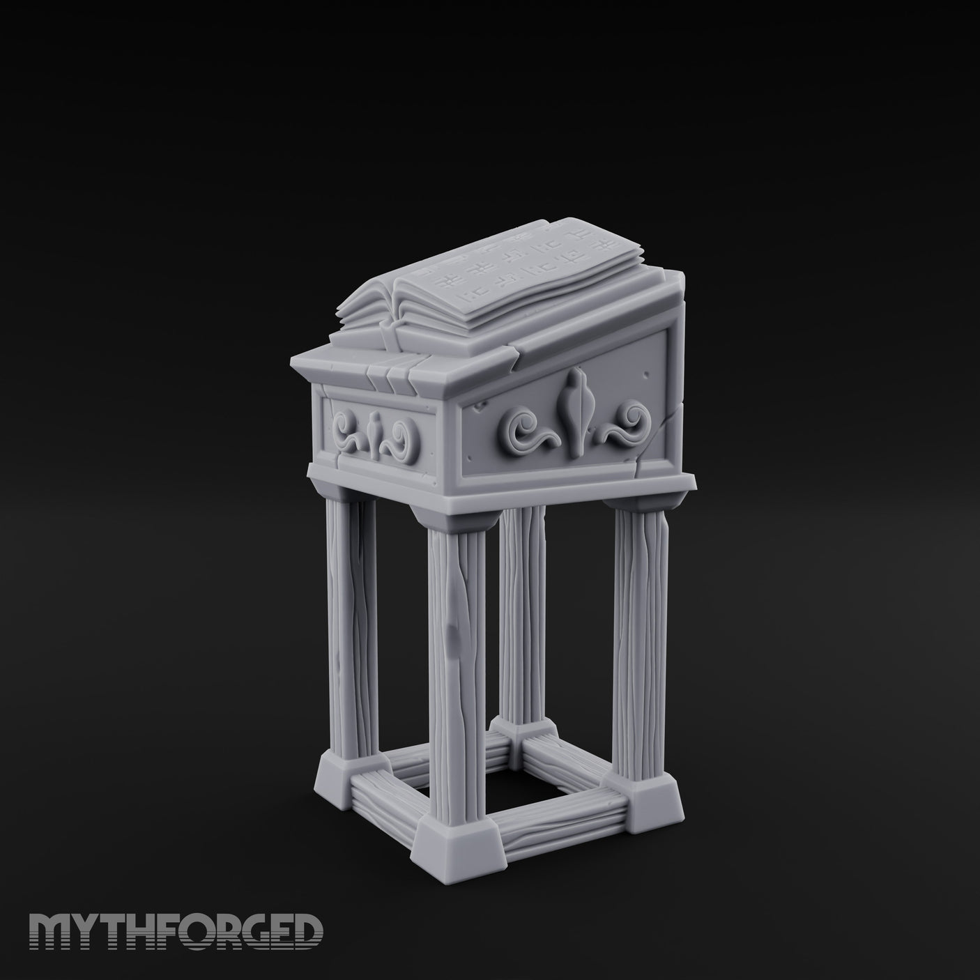 Scroll-Carved Tome-Splayed Scholar's Book Lectern Miniature for Dungeons and Dragons, Pathfinder or other TTRPGs