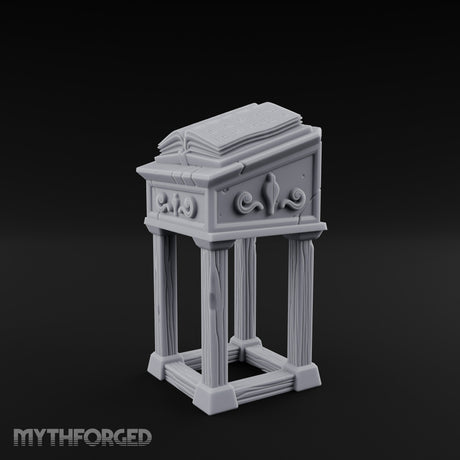 Scroll-Carved Tome-Splayed Scholar's Book Lectern Miniature for Dungeons and Dragons, Pathfinder or other TTRPGs
