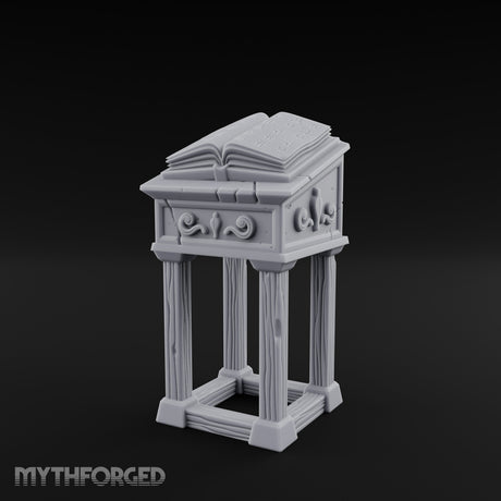 Scroll-Carved Tome-Splayed Scholar's Book Lectern Miniature for Dungeons and Dragons, Pathfinder or other TTRPGs