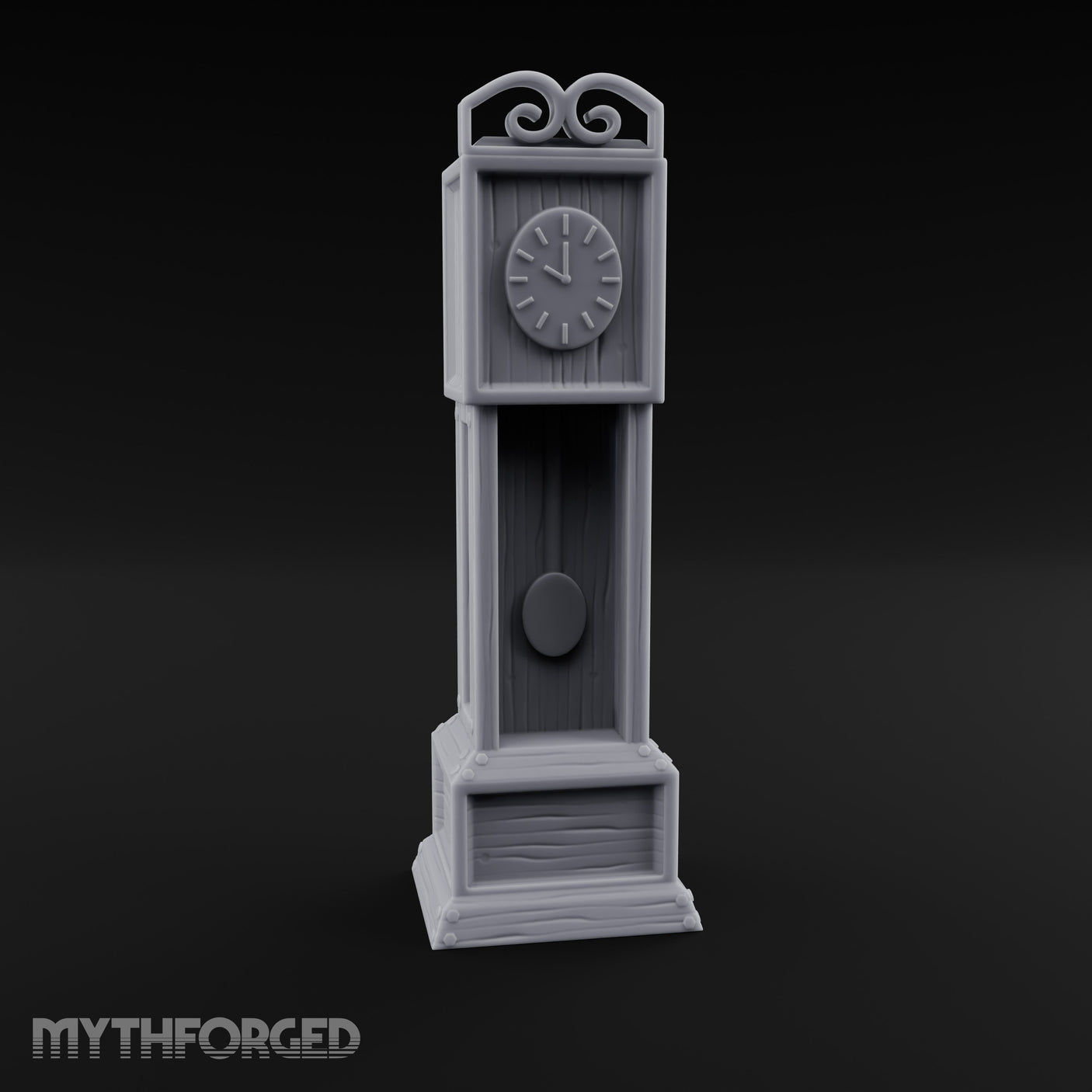 Scroll-Crowned Pendulum-Faced Grandfather Clock Miniature for Dungeons and Dragons, Pathfinder or other TTRPGs