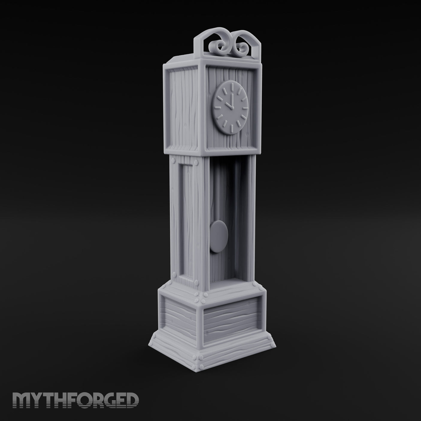 Scroll-Crowned Pendulum-Faced Grandfather Clock Miniature for Dungeons and Dragons, Pathfinder or other TTRPGs