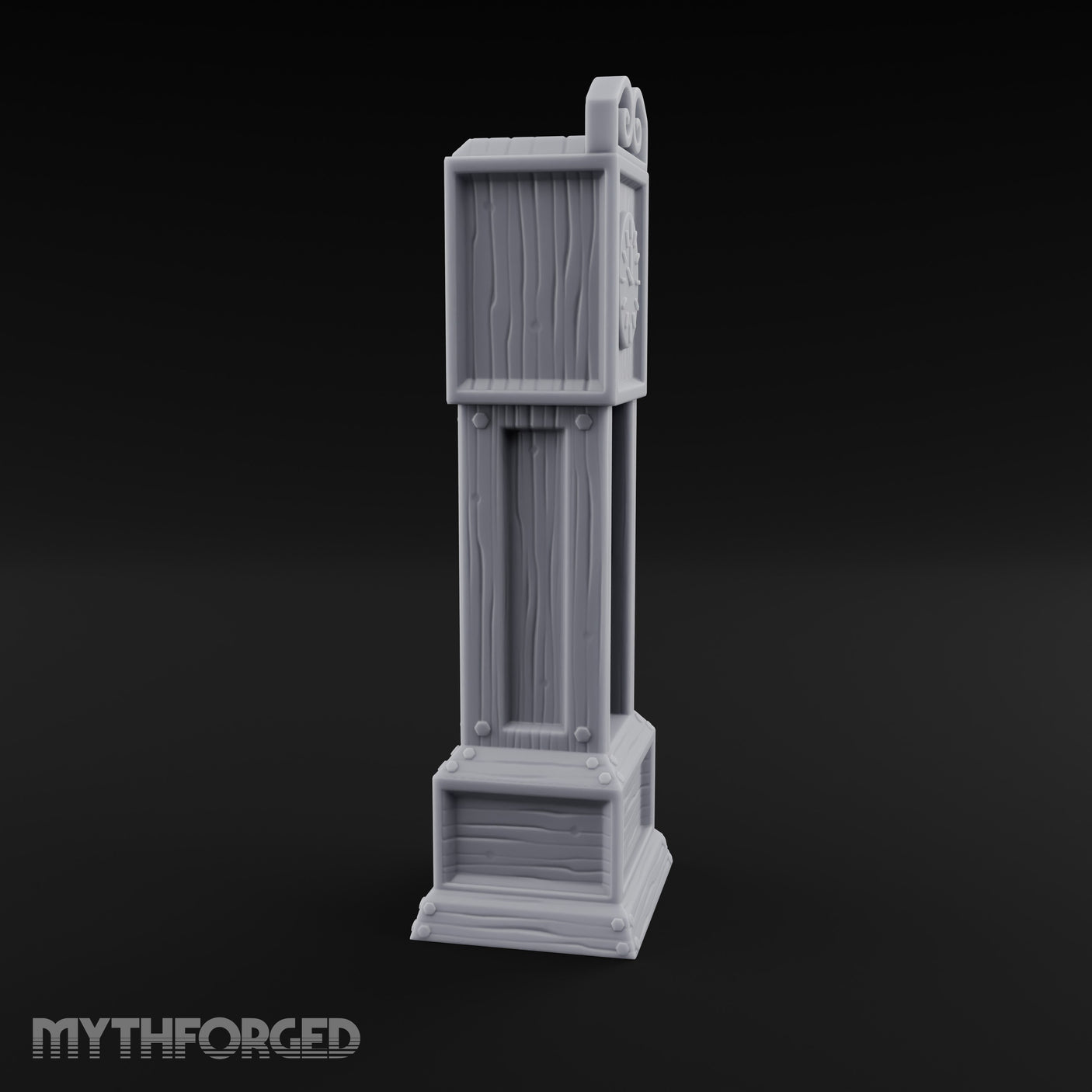 Scroll-Crowned Pendulum-Faced Grandfather Clock Miniature for Dungeons and Dragons, Pathfinder or other TTRPGs