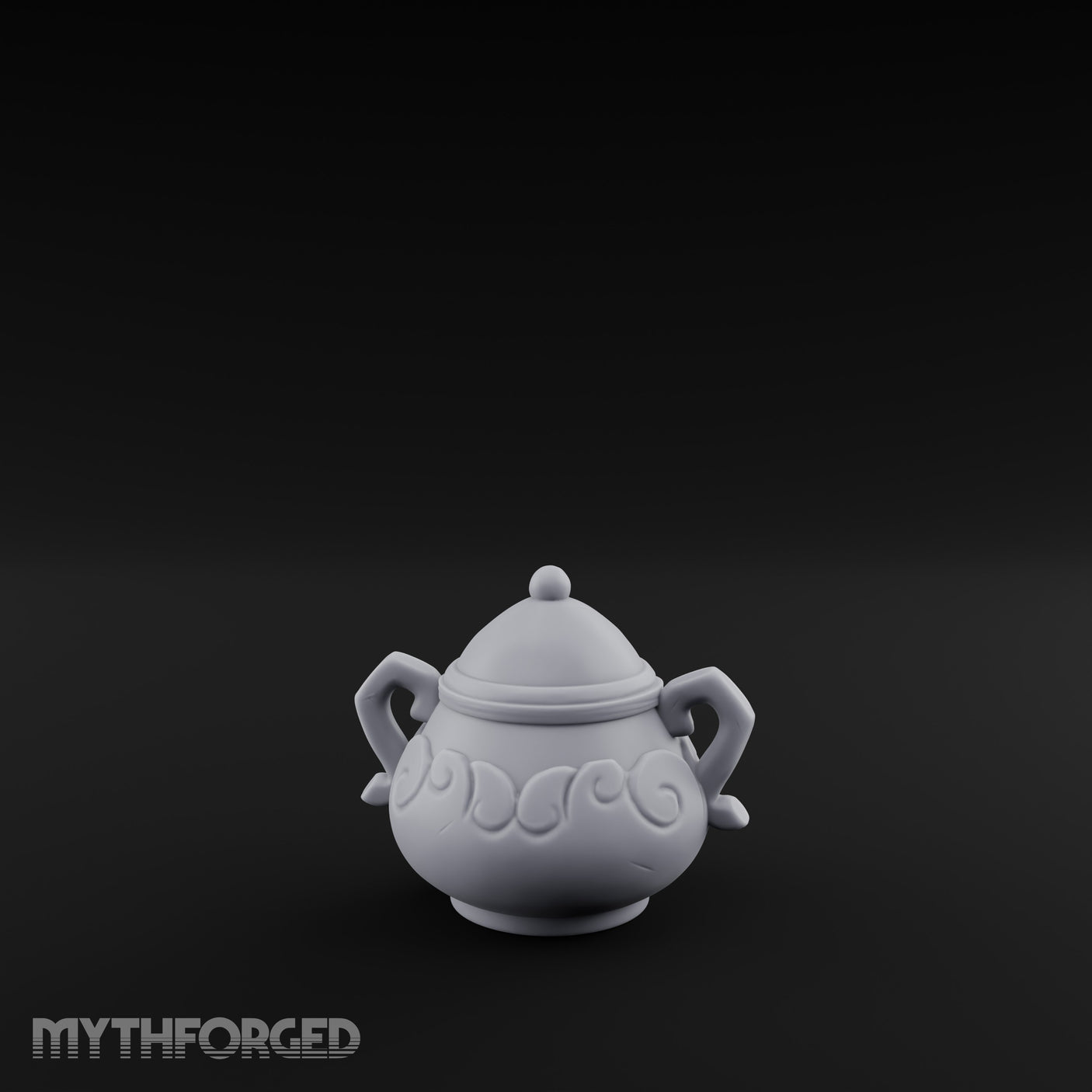 Scroll-Etched Knob-Lidded Decorative Ceramic Urn gallery 3