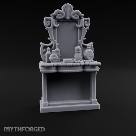 Scroll-Framed Potion-Scattered Noble Vanity Dresser Miniature for Dungeons and Dragons, Pathfinder or other TTRPGs