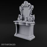Scroll-Framed Potion-Scattered Noble Vanity Dresser Miniature for Dungeons and Dragons, Pathfinder or other TTRPGs