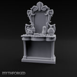 Scroll-Framed Potion-Scattered Noble Vanity Dresser Miniature for Dungeons and Dragons, Pathfinder or other TTRPGs