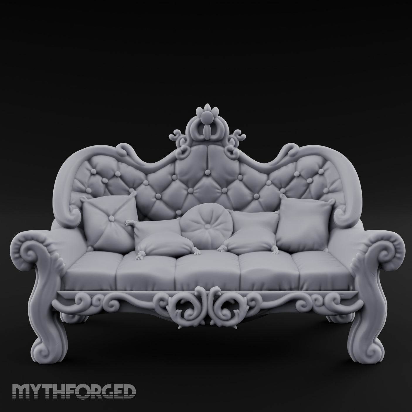 Scroll-Legged Pillow-Laden Noble Settee Miniature for Dungeons and Dragons, Pathfinder or other TTRPGs