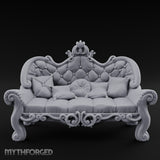 Scroll-Legged Pillow-Laden Noble Settee Miniature for Dungeons and Dragons, Pathfinder or other TTRPGs