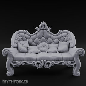 Scroll-Legged Pillow-Laden Noble Settee Miniature for Dungeons and Dragons, Pathfinder or other TTRPGs
