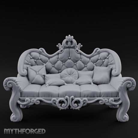 Scroll-Legged Pillow-Laden Noble Settee Miniature for Dungeons and Dragons, Pathfinder or other TTRPGs