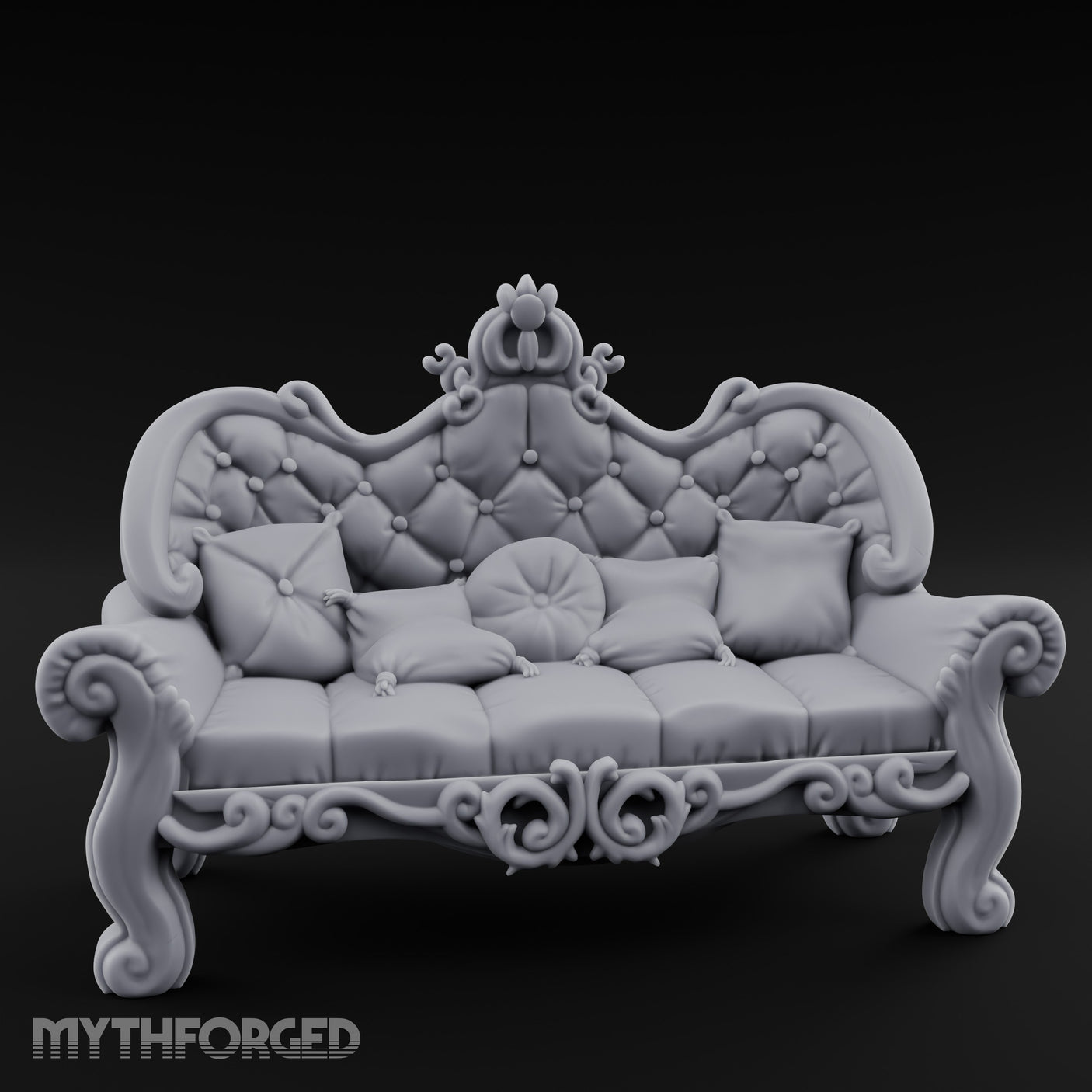 Scroll-Legged Pillow-Laden Noble Settee Miniature for Dungeons and Dragons, Pathfinder or other TTRPGs