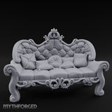 Scroll-Legged Pillow-Laden Noble Settee Miniature for Dungeons and Dragons, Pathfinder or other TTRPGs