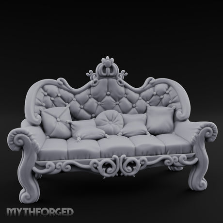 Scroll-Legged Pillow-Laden Noble Settee Miniature for Dungeons and Dragons, Pathfinder or other TTRPGs