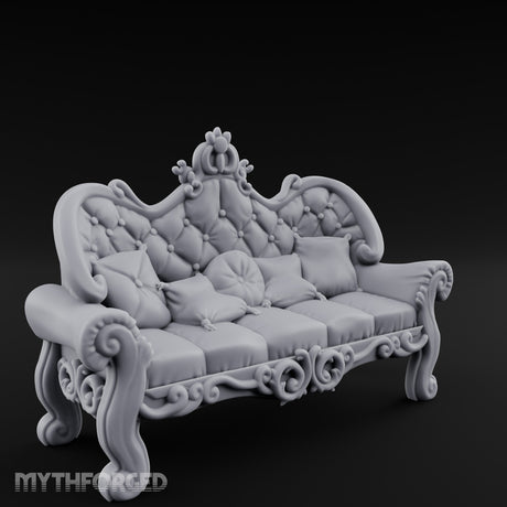 Scroll-Legged Pillow-Laden Noble Settee Miniature for Dungeons and Dragons, Pathfinder or other TTRPGs