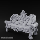 Scroll-Legged Pillow-Laden Noble Settee Miniature for Dungeons and Dragons, Pathfinder or other TTRPGs