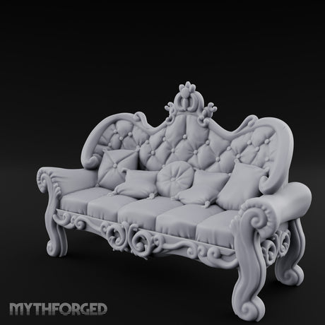 Scroll-Legged Pillow-Laden Noble Settee Miniature for Dungeons and Dragons, Pathfinder or other TTRPGs