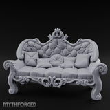 Scroll-Legged Pillow-Laden Noble Settee Miniature for Dungeons and Dragons, Pathfinder or other TTRPGs