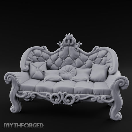 Scroll-Legged Pillow-Laden Noble Settee Miniature for Dungeons and Dragons, Pathfinder or other TTRPGs